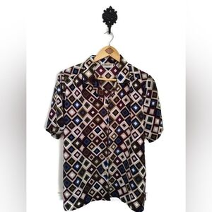 Vintage Don Kenny Geometric Button Up Top Size XL